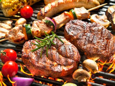 steak and barbecue on the grill